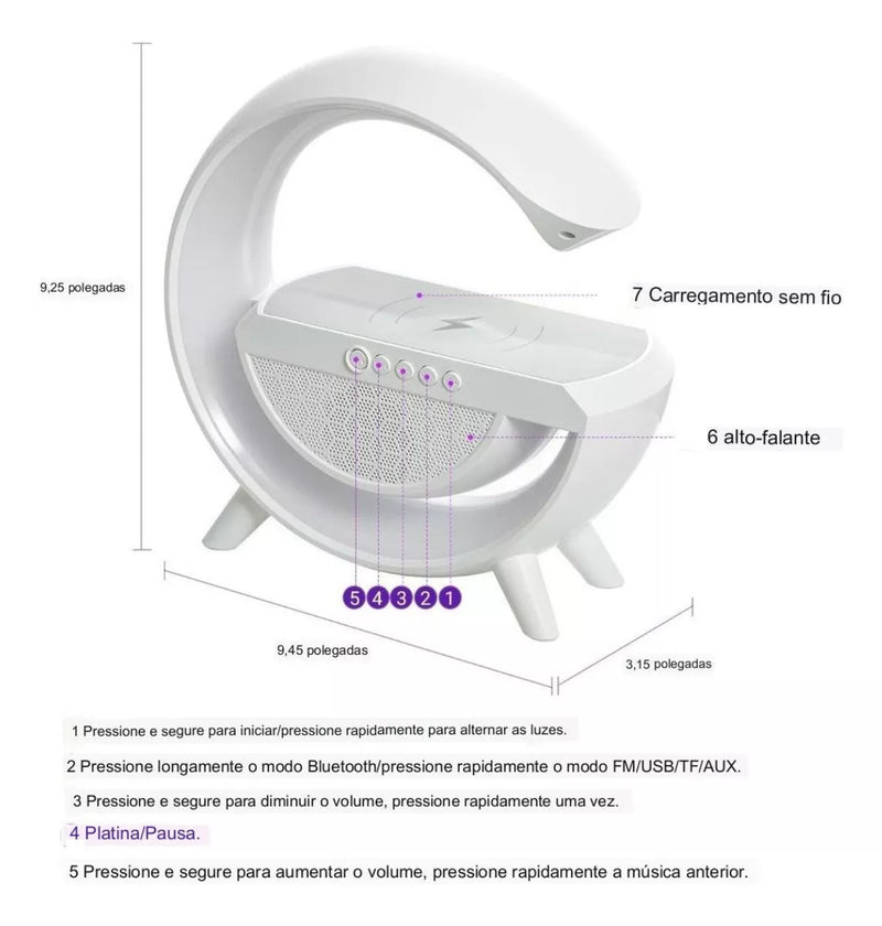 Luminária G com RGB Caixa De Som Ati 2023 Carregador por indução Inteligente [15w]